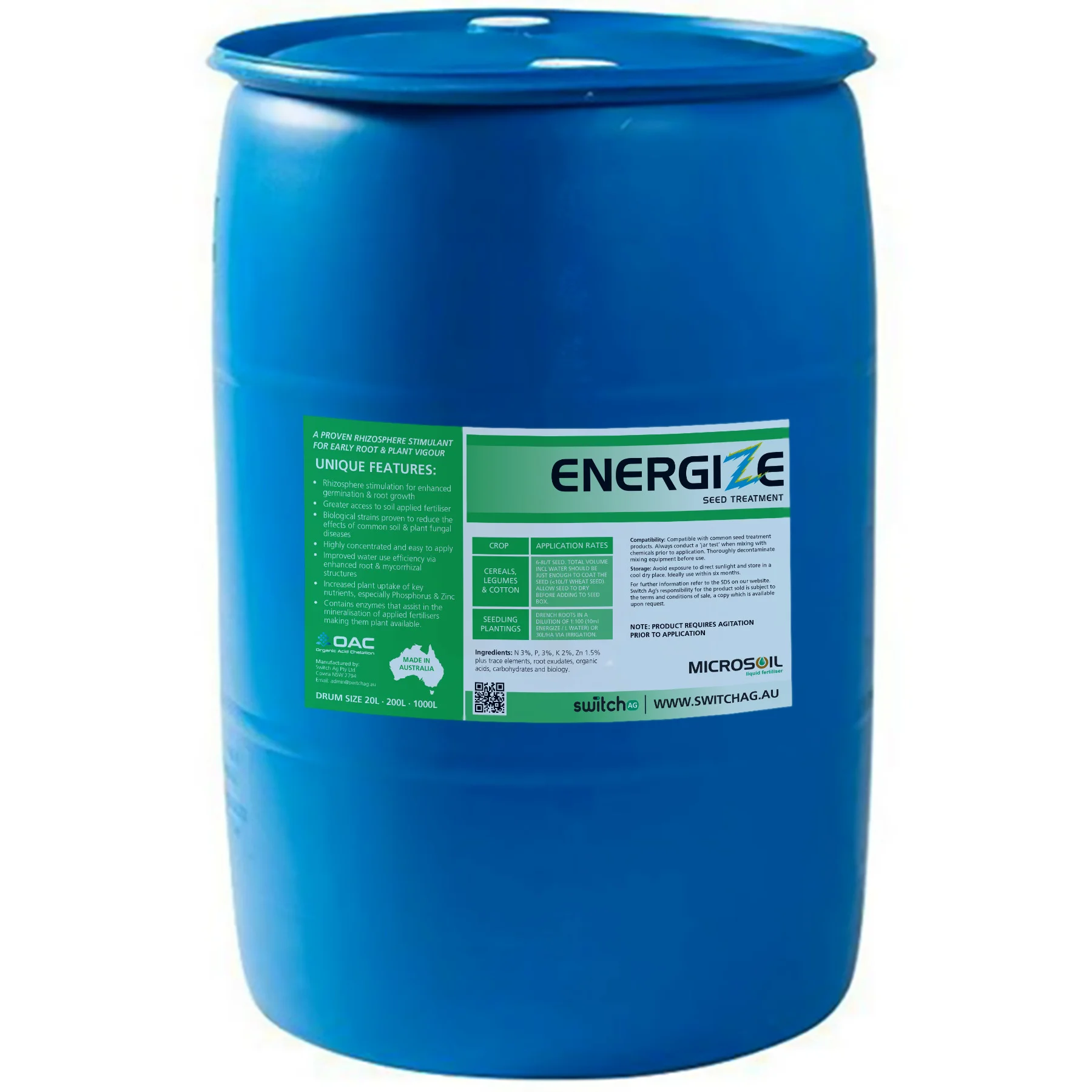 Energize Seed Treatment 200L Drum - Switch ag