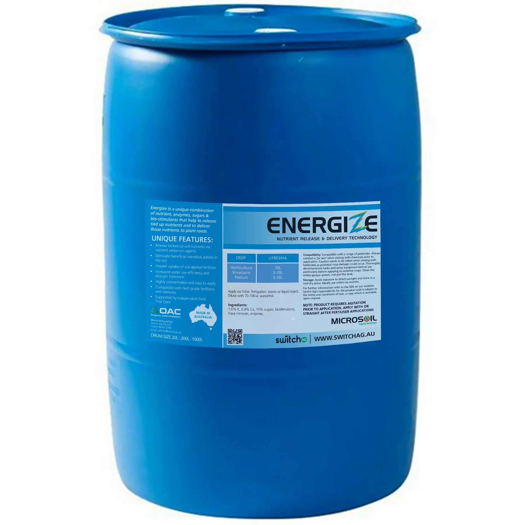 Energize 200L Drum - Switch ag